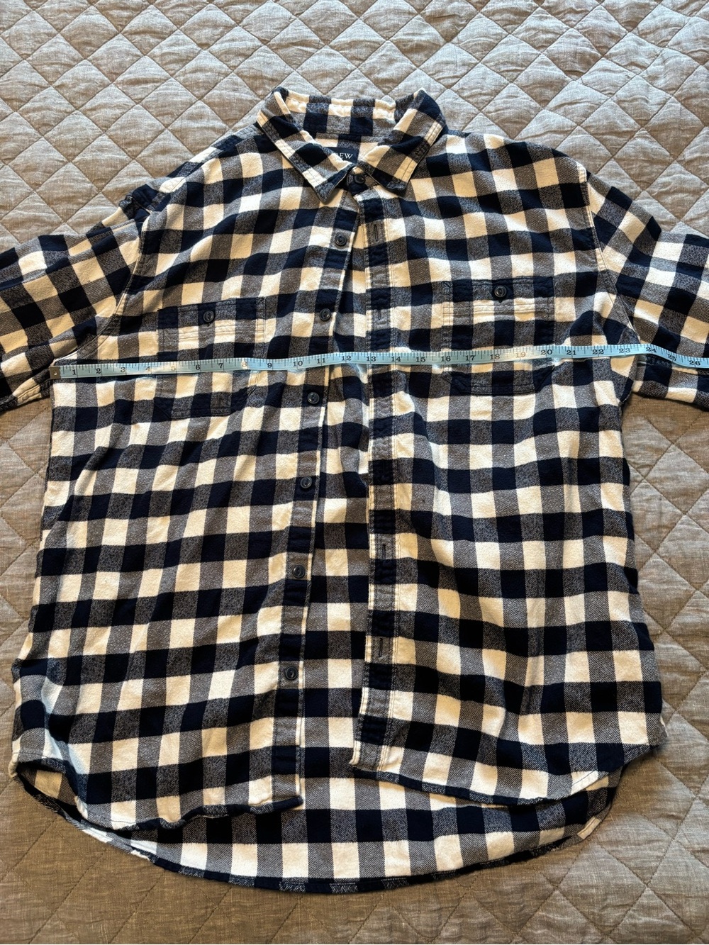 J. Crew Navy and White Check Flannel Shirt